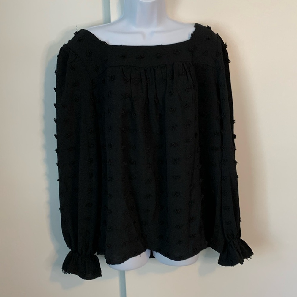 NWOT Long Sleeve Swiss Dot Peasant Blouse Size Large Black